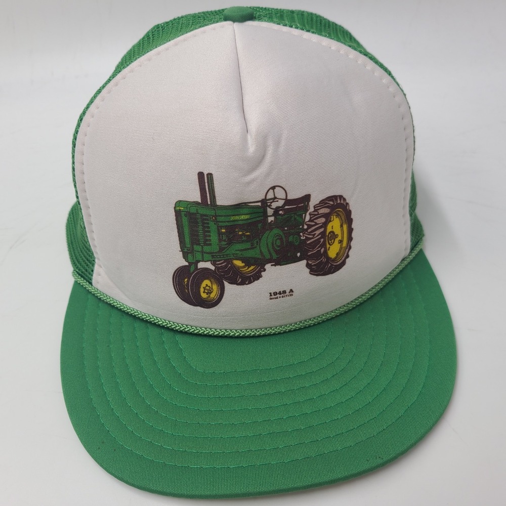 Vintage John Deere Hat Trucker Snapback Mesh 1948 Model A Tractor‎ White Green